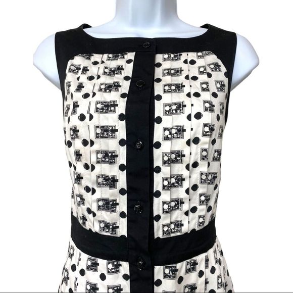 CAROLINA HERRERA NEW YORK Fit Flare Sleeveless Black White Print Midi Dress 4 - Picture 9 of 16